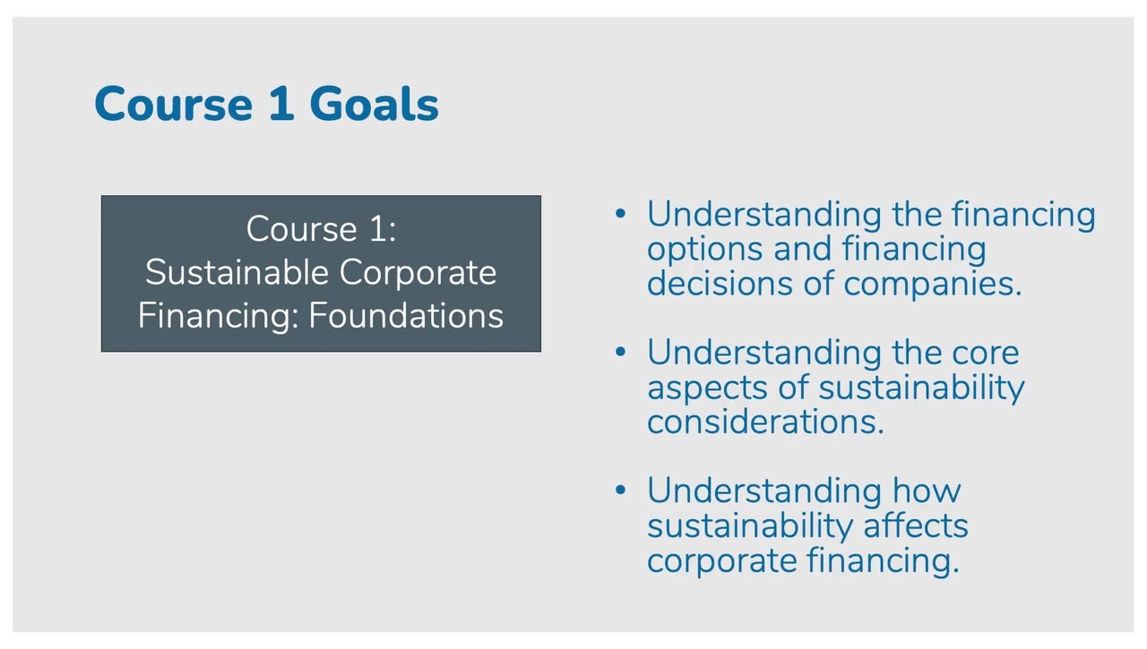 MOOC: Sustainable Corporate Financing: Foundations - Welcome